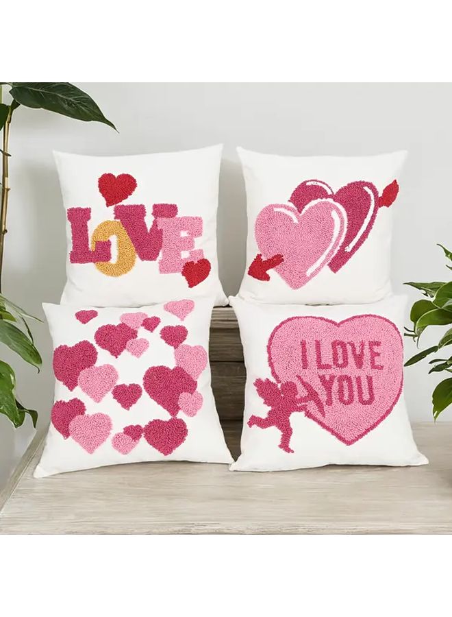 Romantic Heart Shaped Embroidered Throw Pillow Cover Pink I Love You Design 18x18 Inch - Image 3