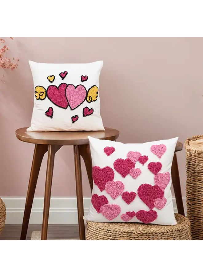 Romantic Heart Shaped Embroidered Throw Pillow Cover Pink I Love You Design 18x18 Inch - Image 5