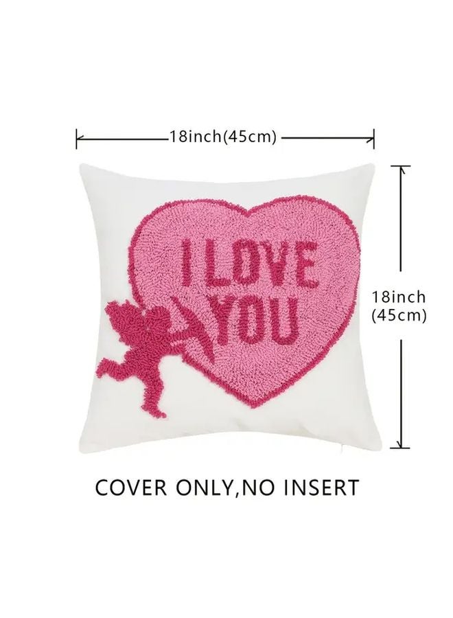 Romantic Heart Shaped Embroidered Throw Pillow Cover Pink I Love You Design 18x18 Inch - Image 4