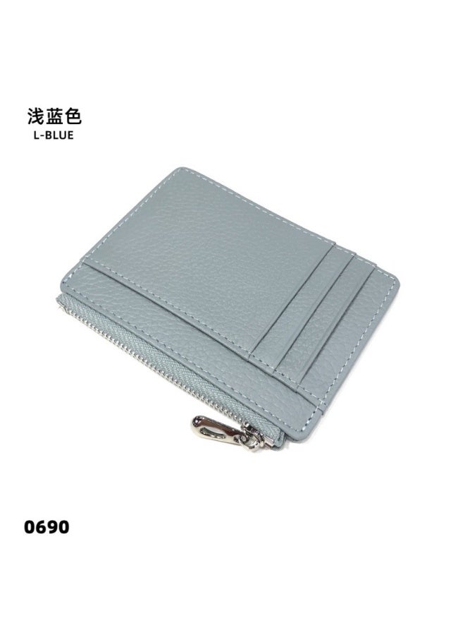 xozgdovg Ultra-Thin Genuine Leather Zipper Coin Purse Card Holder Fashionable Large Capacity Double-Sided Bank Card And Document Holder 05-31 light blue 