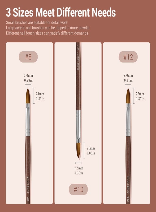 Modelones Kolinsky Acrylic Nail Brush Pure Kolinsky Hair Acrylic Red Wood Handle with Sturdy Alloy Tube Round Shaped Professional Nail Brushes Manicure Tool Salon DIY (Size 12#) - Image 5