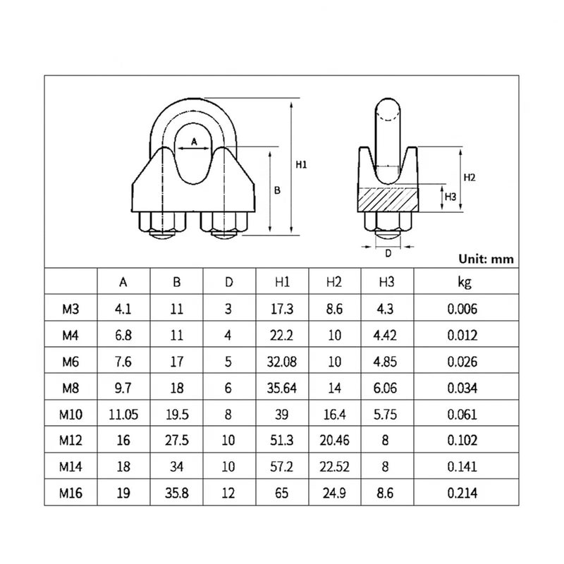 Wire Rope Clips 50pcs U Type Stainless Steel Rope Clip Cable Bolts Wire Clamp Fixing for Cable Fitting(M10) - Image 4