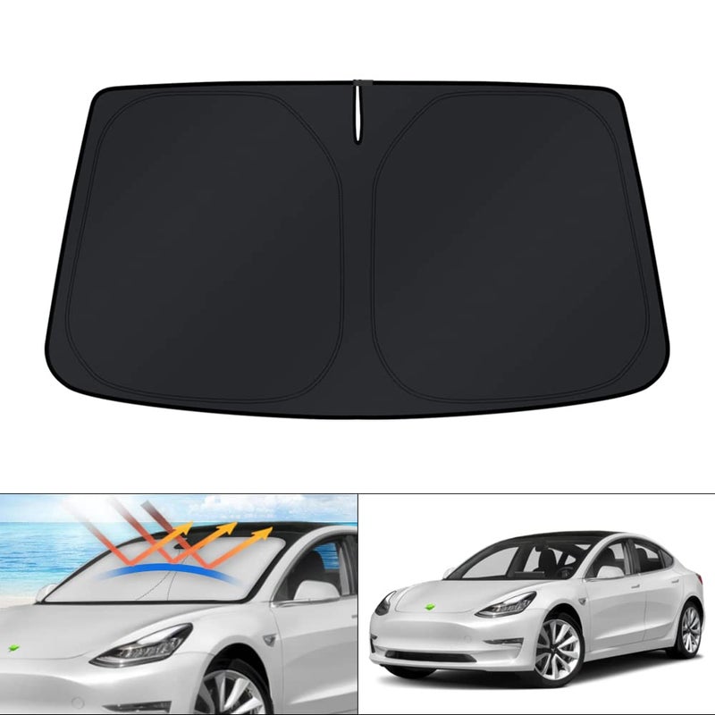 KUST Windshield Sun Shade for 20172023 Tesla Model 3 Accessories Sunshade Window Sun Visor Protector Foldable Blocks UV Rays Keep Your Car CoolerNot for 2024 Model 3 - Image 2
