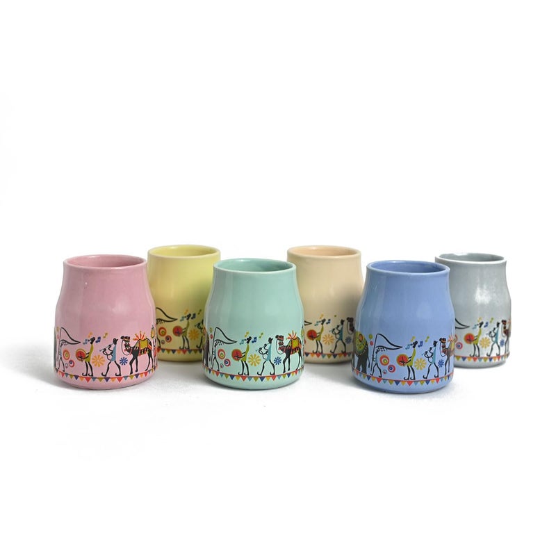 Meraki Mix Pure Ceramic Pastel Flask Microwave| Dishwasher Safe | Tea Cups Set of 6 with Kettle Morning Set | Ideal Gift for Birthday | Anniversary Family | (1 Kettle + 6 Tea Cups Multicolor) - Image 4