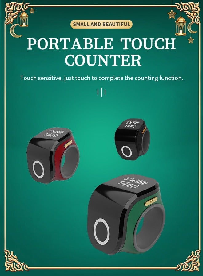 Portable Touch Zikr Ring Tasbih Counter, Waterproof OLED Muslim Counter with Multifunction Settings, Suitable for Daily Prayer, Meditation and Retreat, Red - Image 2