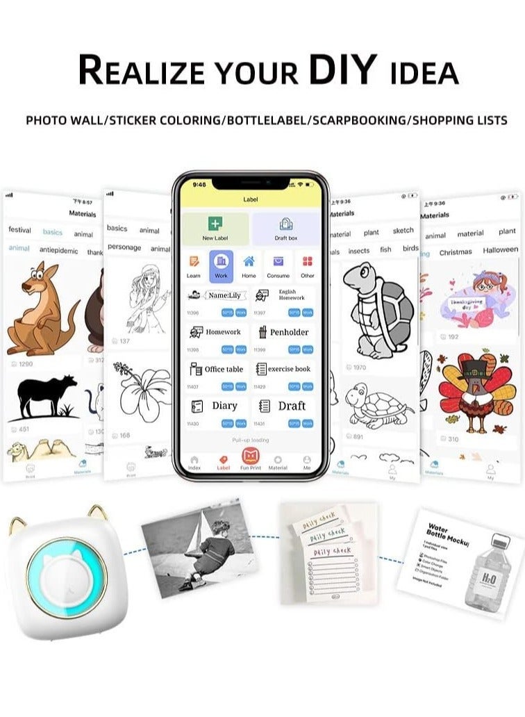 رايتشر طابعة صغيرة محمولة / طابعة حرارية الجيب مع 13 لفة من الورق / طابعة بلوتوث اللاسلكية الذكية للصور / الرجعية نمط الصور / الإيصالات / الملاحظات / القوائم / العلامات - Image 3