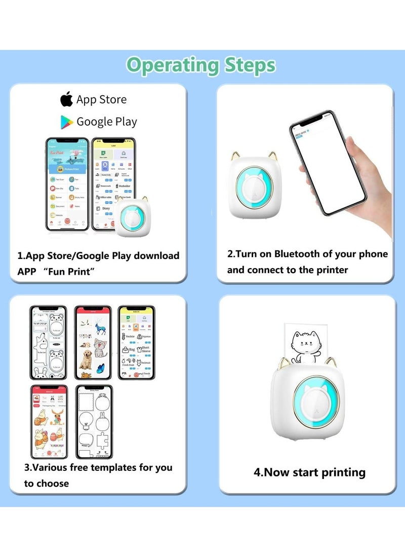 رايتشر طابعة صغيرة محمولة / طابعة حرارية الجيب مع 13 لفة من الورق / طابعة بلوتوث اللاسلكية الذكية للصور / الرجعية نمط الصور / الإيصالات / الملاحظات / القوائم / العلامات - Image 4