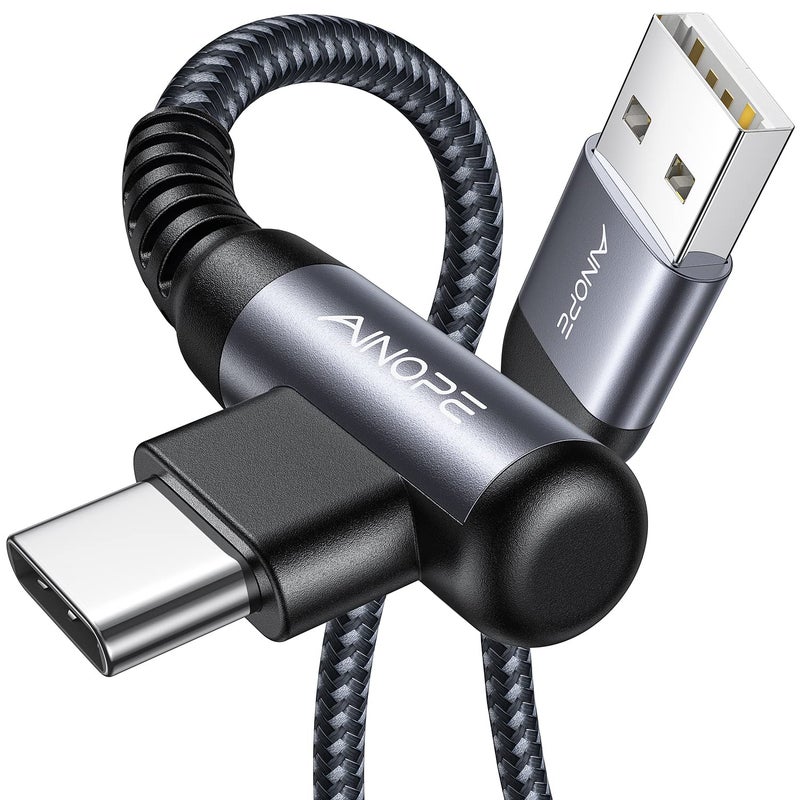 AINOPE USB to USB C Cable [2-Pack, 6.6ft] 3.1A Fast Charger Type C Right Angle, Resistant Nylon Braided C Type Charging Cable Compatible with Galaxy S10 S9 Plus S21, Note 10 9 LG, Type C Charger - Image 1