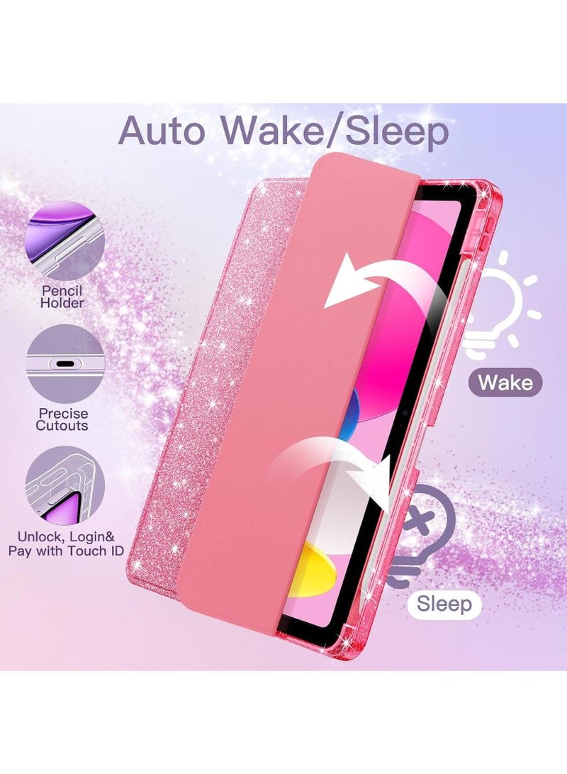 فوميمو حافظة للآيباد (A16) الجيل 11/10 (2025/2022) مع حامل قلم رصاص، غطاء نحيف لطيف لامع للأطفال والفتيات، غلاف خلفي شفاف لامع (وردي) - Image 5
