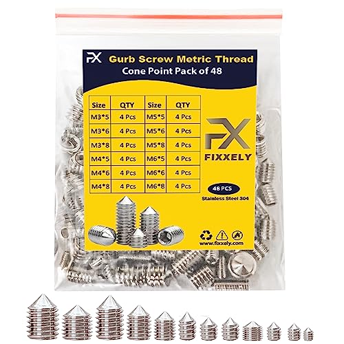 FIXXELY Cone Point Set Screws 48 Pcs (M3,M4,M5,M6) Hex Head - Metric 304 Stainless Steel Grub Screws Assorted Sizes Ideal for Home Repairs, Bathroom Fixtures and More - Image 1