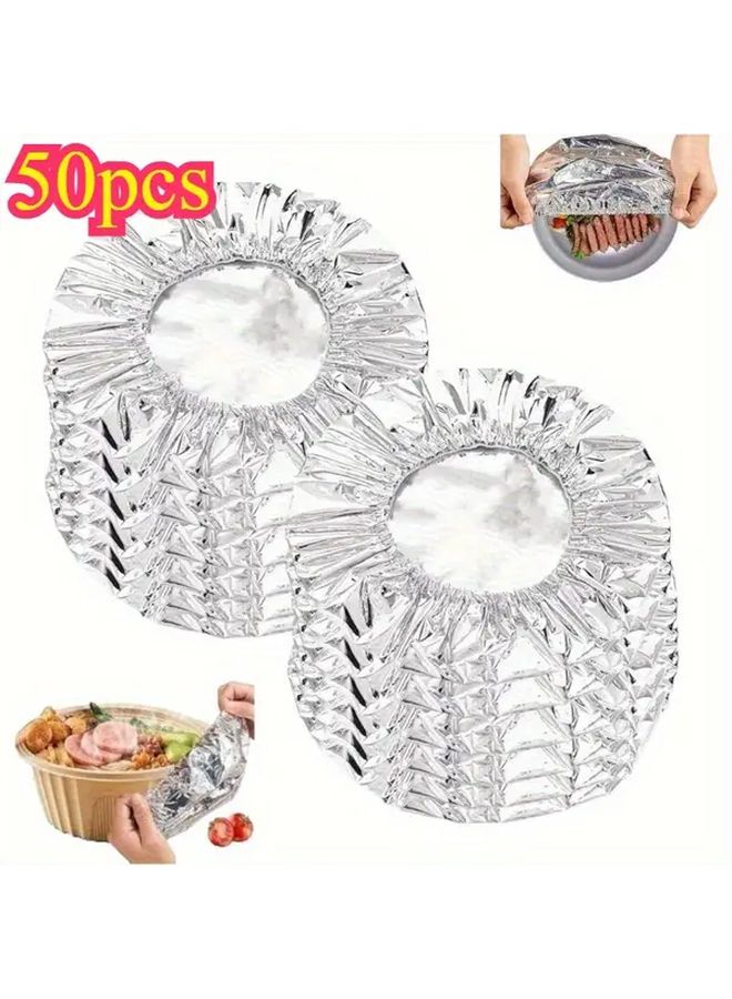 50 Pcs Reusable Aluminum Foil Food Covers Heat Resistant Adjustable for Bowls Plates - Image 1