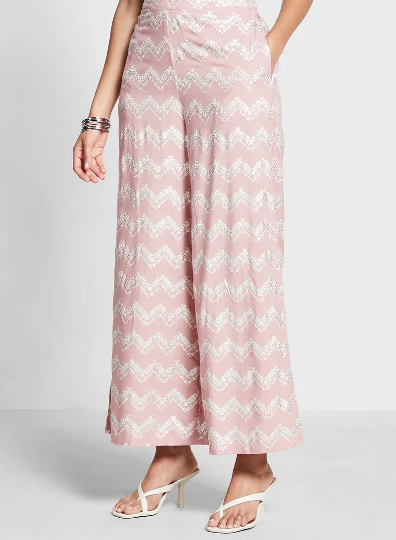 indya Blush Foil Straight Palazzo Pants with Pockets