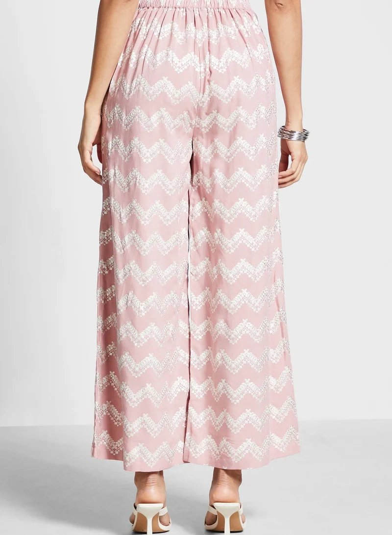 indya Blush Foil Straight Palazzo Pants with Pockets