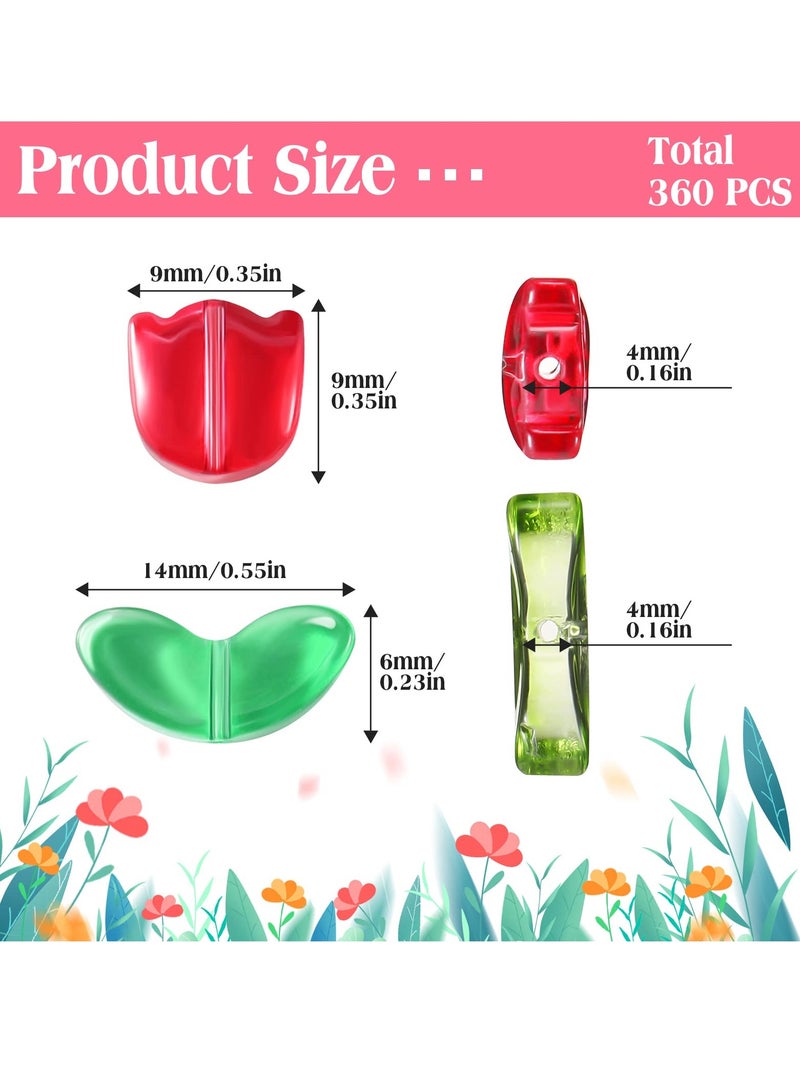 320 Pcs Colorful Translucent Tulip Flower Glass Beads for Jewelry Making, Perfect for Earrings, Bracelets and DIY Crafts, Ideal Spring/Summer Gifts - Image 2