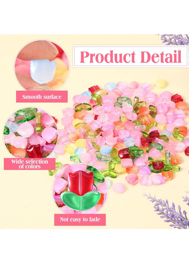 320 Pcs Colorful Translucent Tulip Flower Glass Beads for Jewelry Making, Perfect for Earrings, Bracelets and DIY Crafts, Ideal Spring/Summer Gifts - Image 3