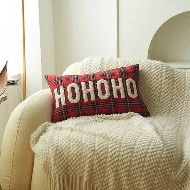 The Purple Tree HOHO Christmas Embroidery Cushion for Living Room Sofa (Pack of 1, 12x18 inch, Scottish Tartan) Christmas Theme Cushion, Sofa Cushion, - Image 1