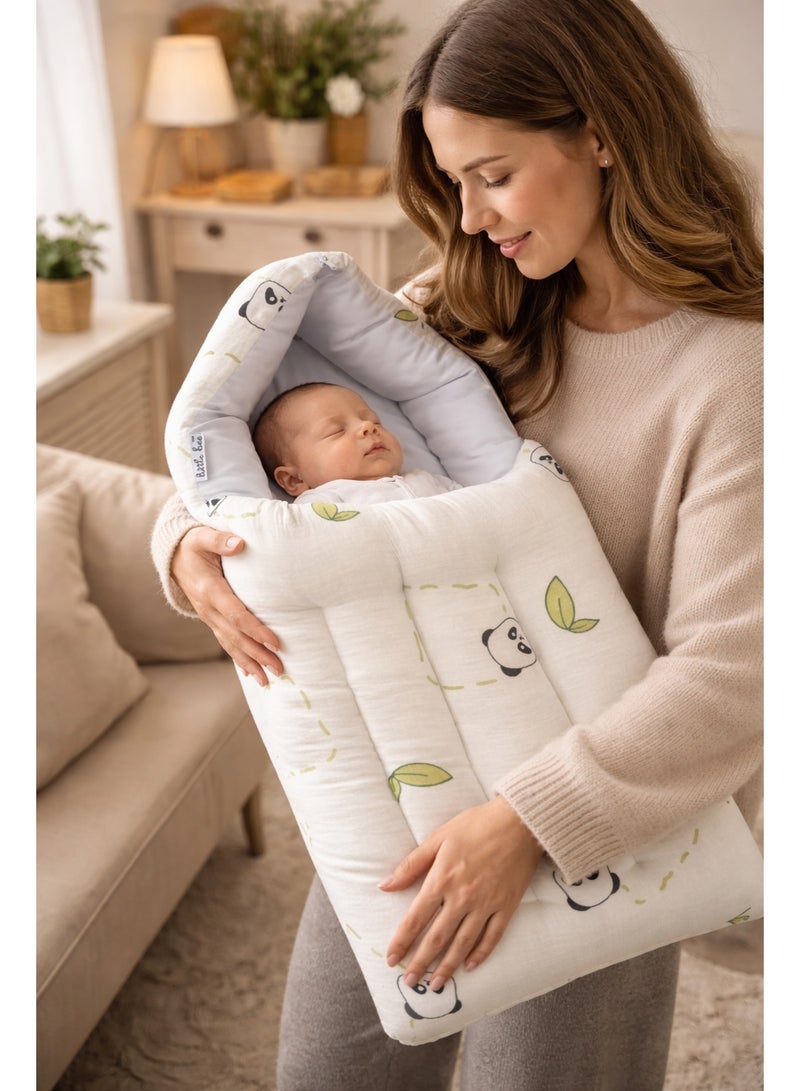 Little Bee 3 in 1 Baby bed, Sleeping Bed and Carry Nest, Portable bassinet Muslin Cotton New Born Bedding  Panda Print White (0-6 Months) (Light Weight),1 pack . - Image 2