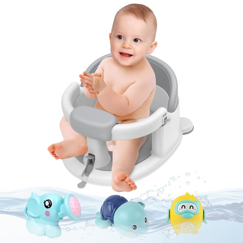 Inaya Baby Bath Seat for 624 Months NonSlip Safe and Comfortable Tub Chair for SittingUp Infants Open Design  Essential Bath Time Support Grey - Image 1