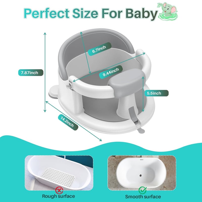 Inaya Baby Bath Seat for 624 Months NonSlip Safe and Comfortable Tub Chair for SittingUp Infants Open Design  Essential Bath Time Support Grey - Image 2