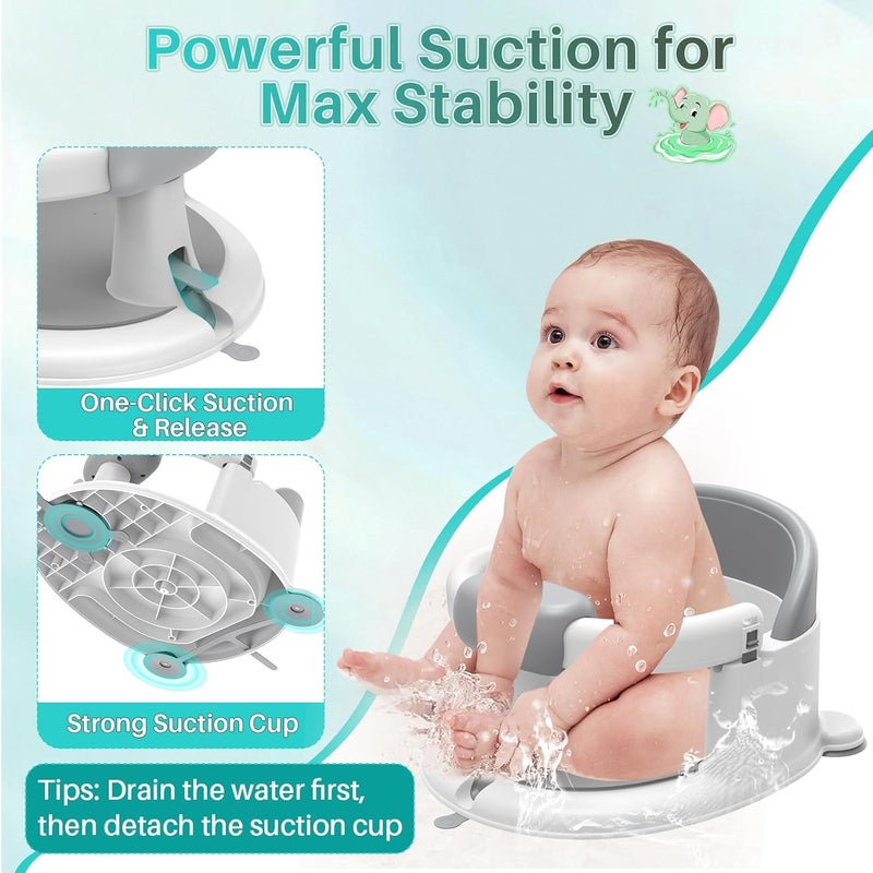 Inaya Baby Bath Seat for 624 Months NonSlip Safe and Comfortable Tub Chair for SittingUp Infants Open Design  Essential Bath Time Support Grey - Image 3