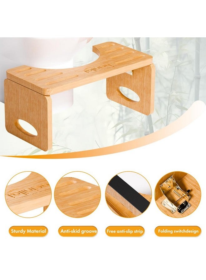 Beinilai Beinilai Foldable Toilet Stool,7 Inches Poop Stool for Bathroom,Bamboo Toilet Stool Squat Adult,Potty Stool with 2 Packs Anti-Slip Strip - Image 2