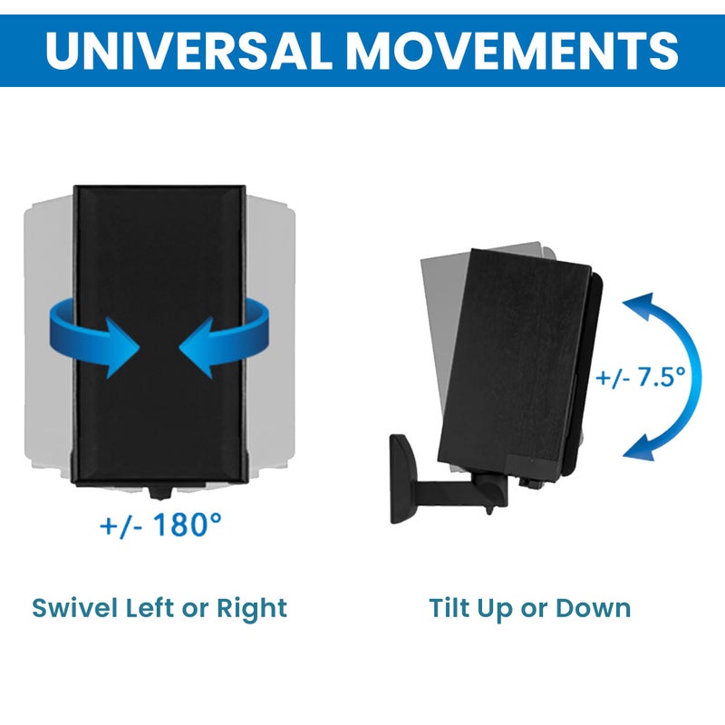Mount-It! Bookshelf Speaker Wall Mount, Pair of Universal Side Clamping Speaker Shelf Wall Mounting Brackets for Large or Small Speakers, 2 Full Motion Mounts, 55 Lbs Capacity, Black (MI-SB37) - Image 4