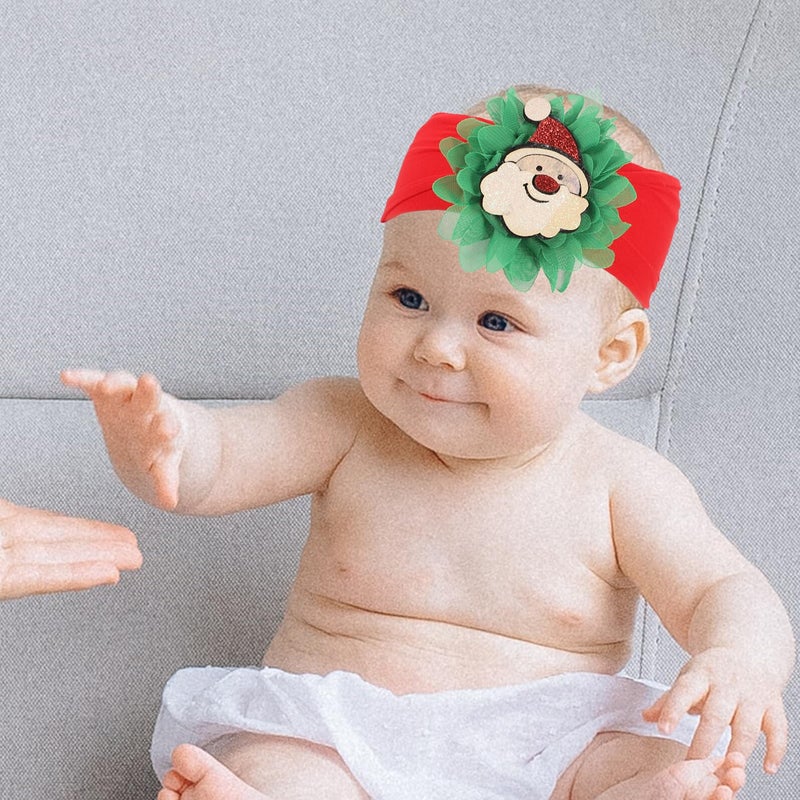 Christmas Headbands For Infants 4Pcs Soft Elastic Chiffon Santa Claus Hair Accessories - Image 2
