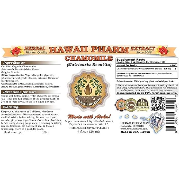 Hawaii Pharm Chamomile Liquid Extract, Chamomile (Matricaria Recutita) Tincture Supplement 2x4 oz - Image 2
