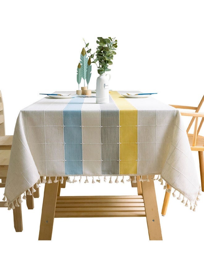 NIBEMINENT Lace Tassel Detail Table Cloth White/Blue/Yellow 140x200cm