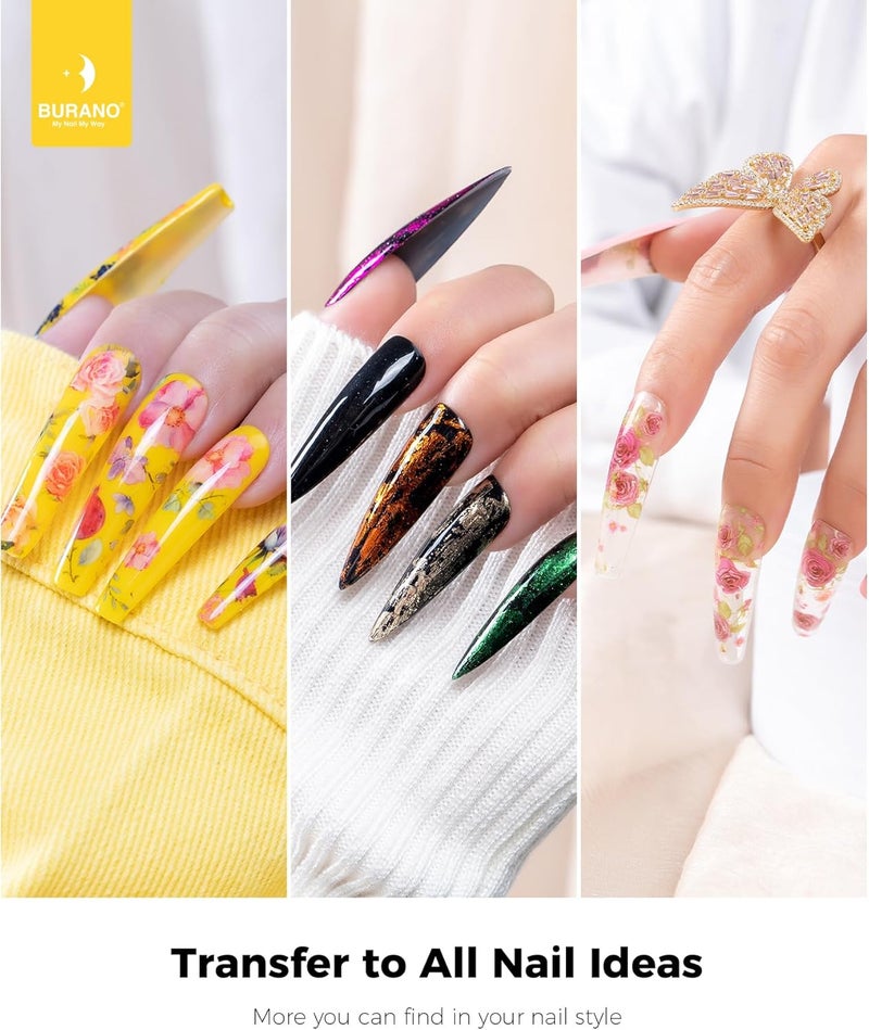 BURANO Nail Art Nail Foil Glue Gel, 15 ML 1 Bottle Foil Transfer Gel with 10PCS Stickers, UV LED Lamp Required Nail Design Foils Glue for Nails 20 - Image 4