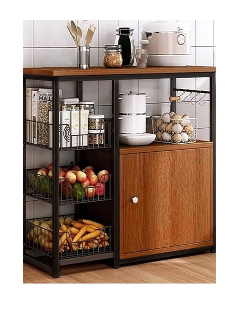 إكسبرت خزانة تخزين للمطبخ مع باب وأرفف، حامل فرن ميكروويف خشبي، أرفف تخزين قائمة بذاتها للمطبخ والحمام والمنزل وغرفة المعيشة 80×30×80 سم - لون خشبي - Image 2