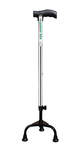 KDS SURGICAL Iron 3 Leg Chroome Height Adjustable Old People Walking Stick - Unisex, Silver - Image 1