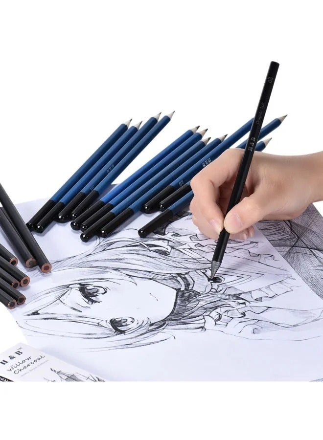 مجموعة أقلام رصاص للرسم احترافية من 40 قطعة أسود/أزرق - Image 3