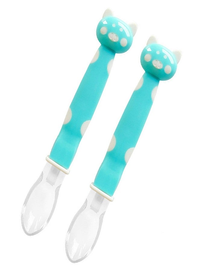 Mopslik Soft Silicone Gel Tip Baby Infant Feeding Training Cartoon Animal Spoon ( Blue ) Pack Of 1 (Pack Of 2) - Image 1