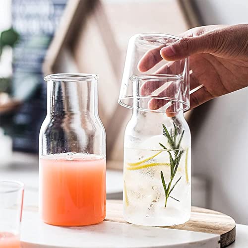 YOUEON 4 Pcs 17 Oz Bedside Water Carafe and Glass Set, Water Carafe with Glass Cup for Nightstand, Glass Mouthwash Bottle, Clear Juice Pitcher, Carafes with Cup for Kitchen, Bedroom or Bathroom - Image 3