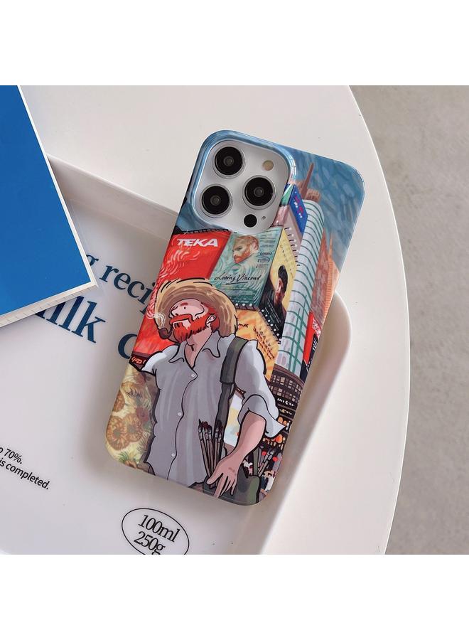 اس-توب جراب لهاتف iPhone 13 Pro Max، جراب هاتف لامع من مادة البولي كربونات، مرسوم عليه رسم زيتي - Image 2