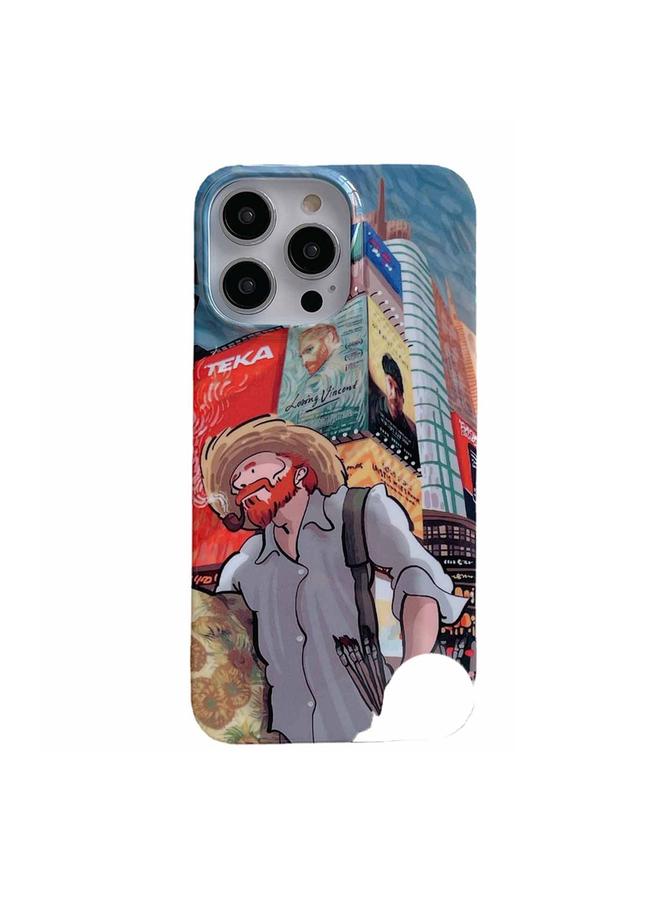 اس-توب جراب لهاتف iPhone 13 Pro Max، جراب هاتف لامع من مادة البولي كربونات، مرسوم عليه رسم زيتي - Image 1