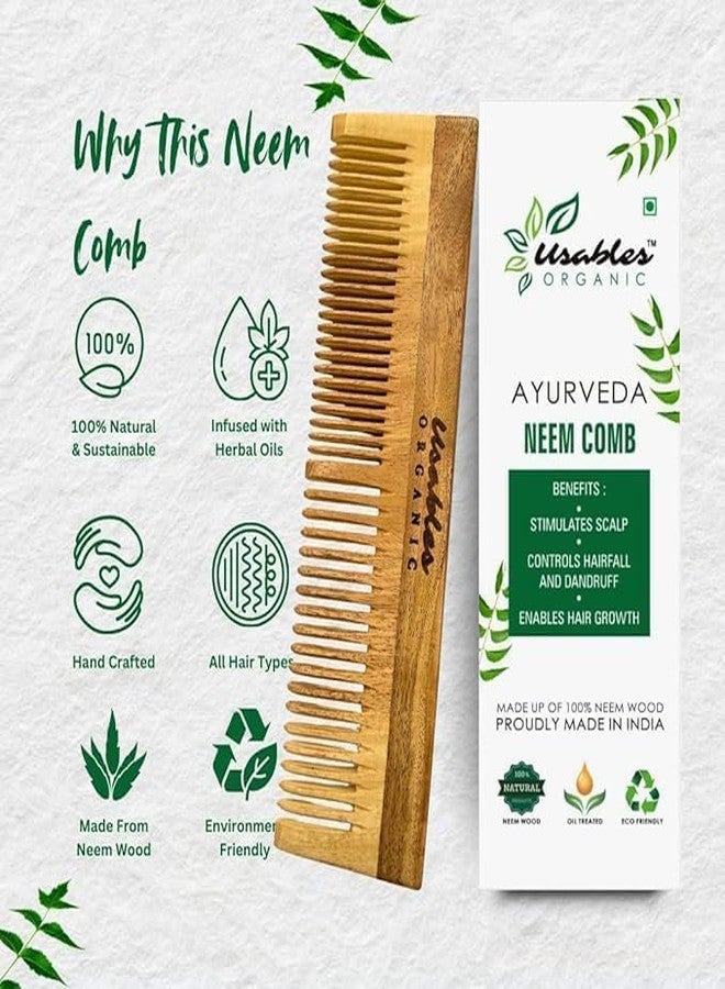 Usables ORGANIC Neem Wooden Comb Set for Women & Men | Wooden combs combo Hair Comb Set | Kachi neem comb for Women for Hair Growth | Dandruff remover comb Neem Wood Kangi for Hair (Pack of 3) - Image 2