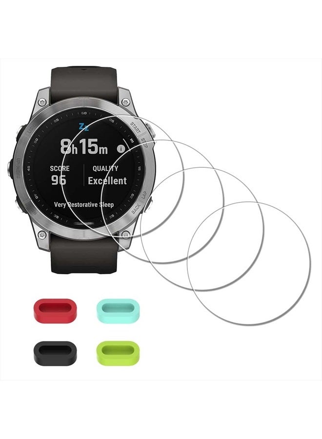 iDaPro [4 Pack] Screen Protector for Garmin fenix 7/7 Sapphire Solar 47mm Watch + Silicone Anti-dust Plugs Tempered Glass Anti-Scratch Bubble-Free - Image 1
