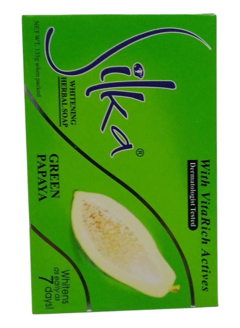 Silka Green Papaya Whitening Soap Made in the Philippines 135g  - Image 1