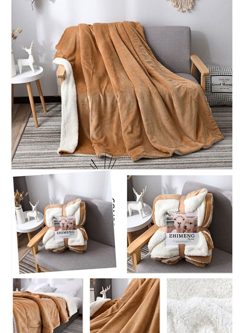 Soft Flannel Sherpa Blanket Beige King Size 90x100 cm 