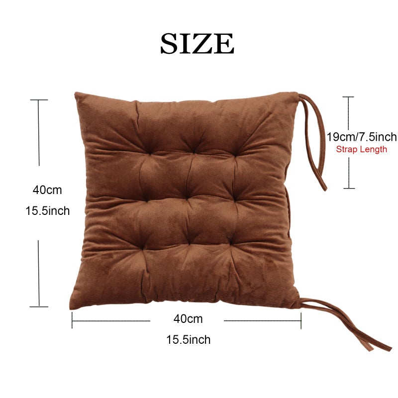 MissSoul 2 Pack Square Seat Cushion Chair Pads for Kitchen Dining Chairs  Soft Comfort Velvet Chair Mat Pillow Cushions with Ties for Office Desk Living Room Tatami 15.5 ""  Coffee - Image 1