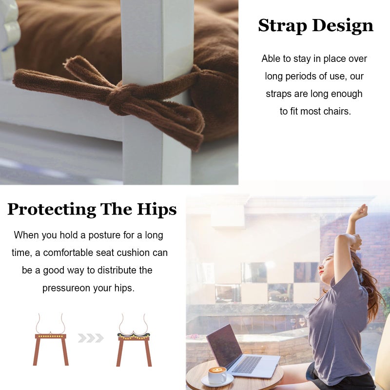 MissSoul 2 Pack Square Seat Cushion Chair Pads for Kitchen Dining Chairs  Soft Comfort Velvet Chair Mat Pillow Cushions with Ties for Office Desk Living Room Tatami 15.5 ""  Coffee - Image 3