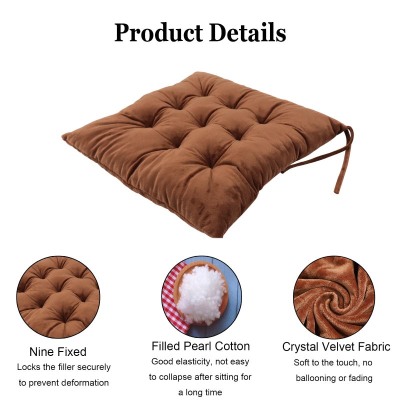MissSoul 2 Pack Square Seat Cushion Chair Pads for Kitchen Dining Chairs  Soft Comfort Velvet Chair Mat Pillow Cushions with Ties for Office Desk Living Room Tatami 15.5 ""  Coffee - Image 2
