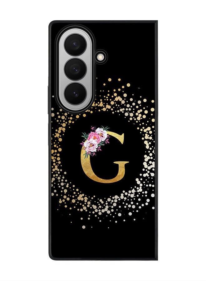 Stylizedd For Samsung Galaxy Z Fold7 Case,Slim fit Camera Protection, Shockproof Thin Phone cover  - Custom Monogram Floral - G ( Black )