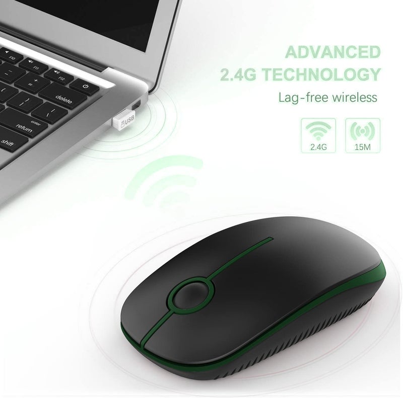 VssoPlor Wireless Mouse, 2.4G Slim Portable Computer Laptop Mouse with Nano Receiver Quiet Silent Optical Mice for Notebook, PC, Laptop, Computer-Black and Green - Image 3
