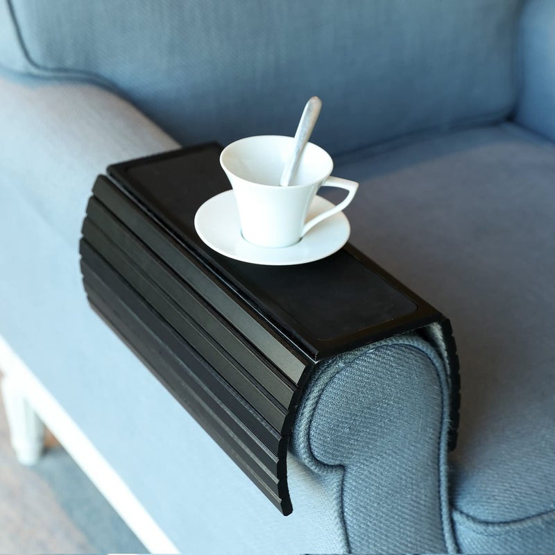 GEHE Sofa Arm Tray Table for Couch FlexibleFoldable Sofa Tray Couch arm Table Perfect for Drinks Snacks Remote Control or Phone Great arm Tray for Couch armrest Black