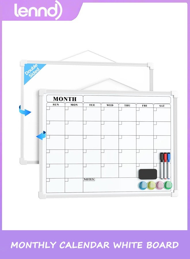 Monthly Calendar Dry Erase Board for Wall, 40cm*30cm Small Hanging Double-Sided White Board, Portable Whiteboard for Planning, Drawing, Memo, to Do List, School, Home, Kitchen, Office