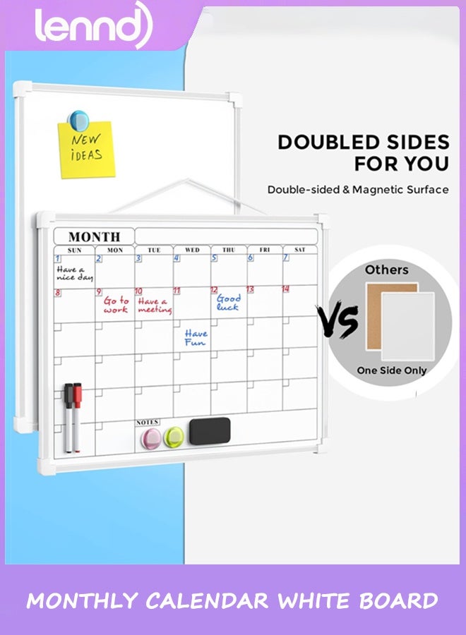 لينند التقويم الشهري الجاف مسح المجلس للجدار ، 40cm * 30cm صغير معلق مزدوج الجانب لوحة بيضاء ، لوحة بيضاء محمولة للتخطيط ، الرسم ، المذكرة ، للقيام بقائمة ، المدرسة ، المنزل ، المطبخ ، المكتب - Image 2
