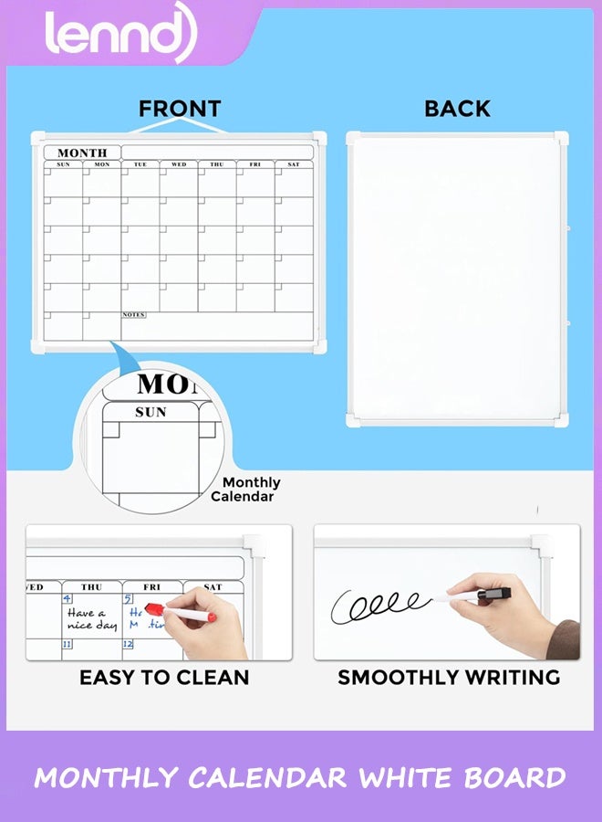 لينند التقويم الشهري الجاف مسح المجلس للجدار ، 40cm * 30cm صغير معلق مزدوج الجانب لوحة بيضاء ، لوحة بيضاء محمولة للتخطيط ، الرسم ، المذكرة ، للقيام بقائمة ، المدرسة ، المنزل ، المطبخ ، المكتب - Image 3